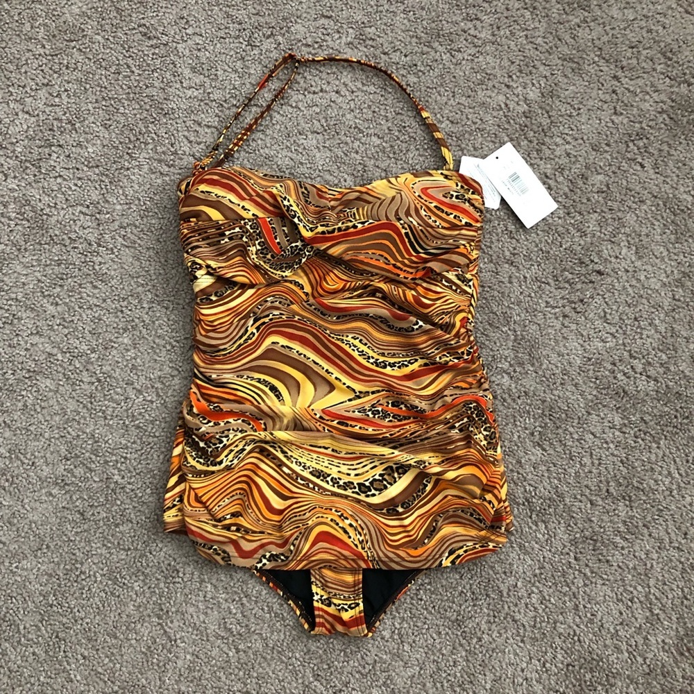 Bikini Bay One Piece Bandeau Swimsuit Leopard Multi